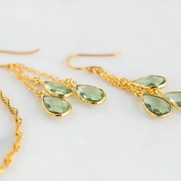 Earrings BEAUTIFUL Green Amethyst Gemstone Dangle Earrings sterling silver post